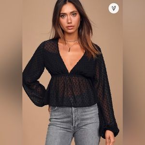 Lulus black long sleeve peplum top